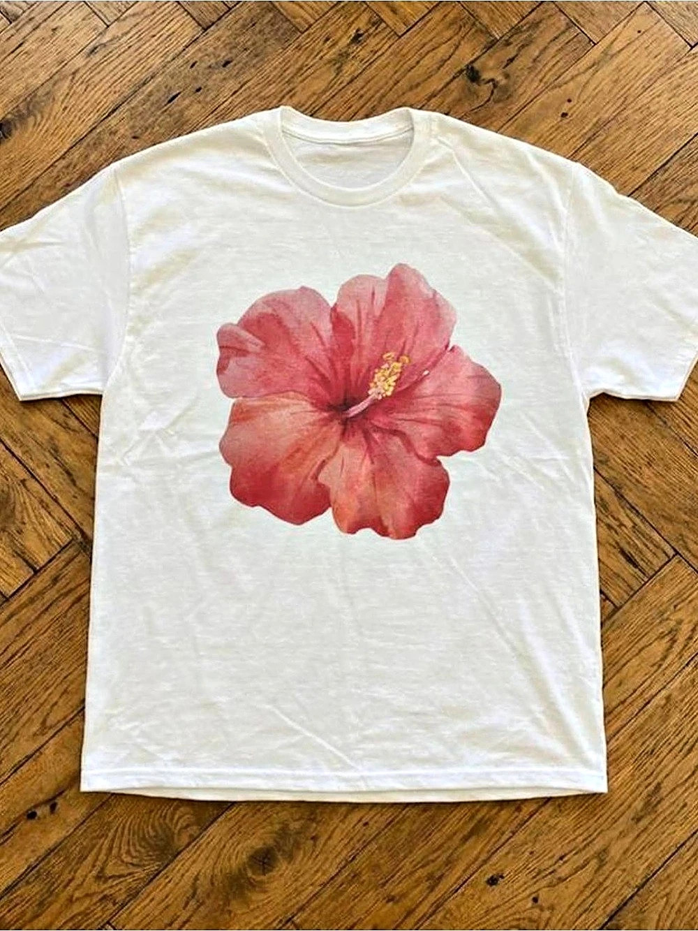 Gildan Heavy Cotton T-shirt Floral Graphic Tee White & Pink